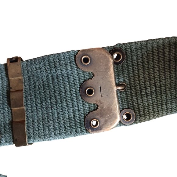 Large 1940's Vintage WW2 Web Canvas Pistol Belt With Brass Buckle - Picture 6 of 8